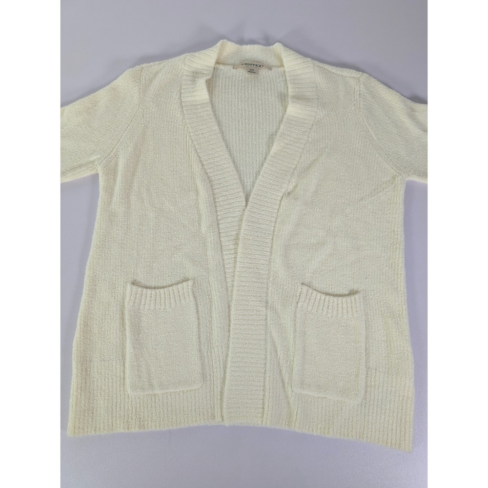 EXOFFICIO Sweater Womens Medium Ivory Open Cardigan Pockets Long Sleeve Stretch - Picture 4 of 11